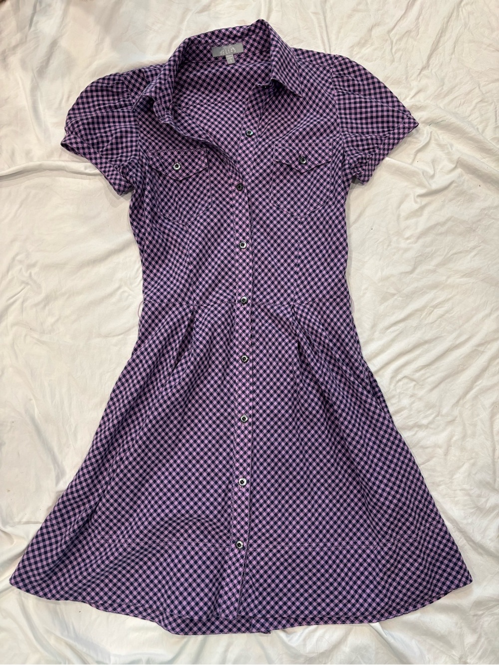 dELiA*s Purple Gingham Button-Front Mini Dress